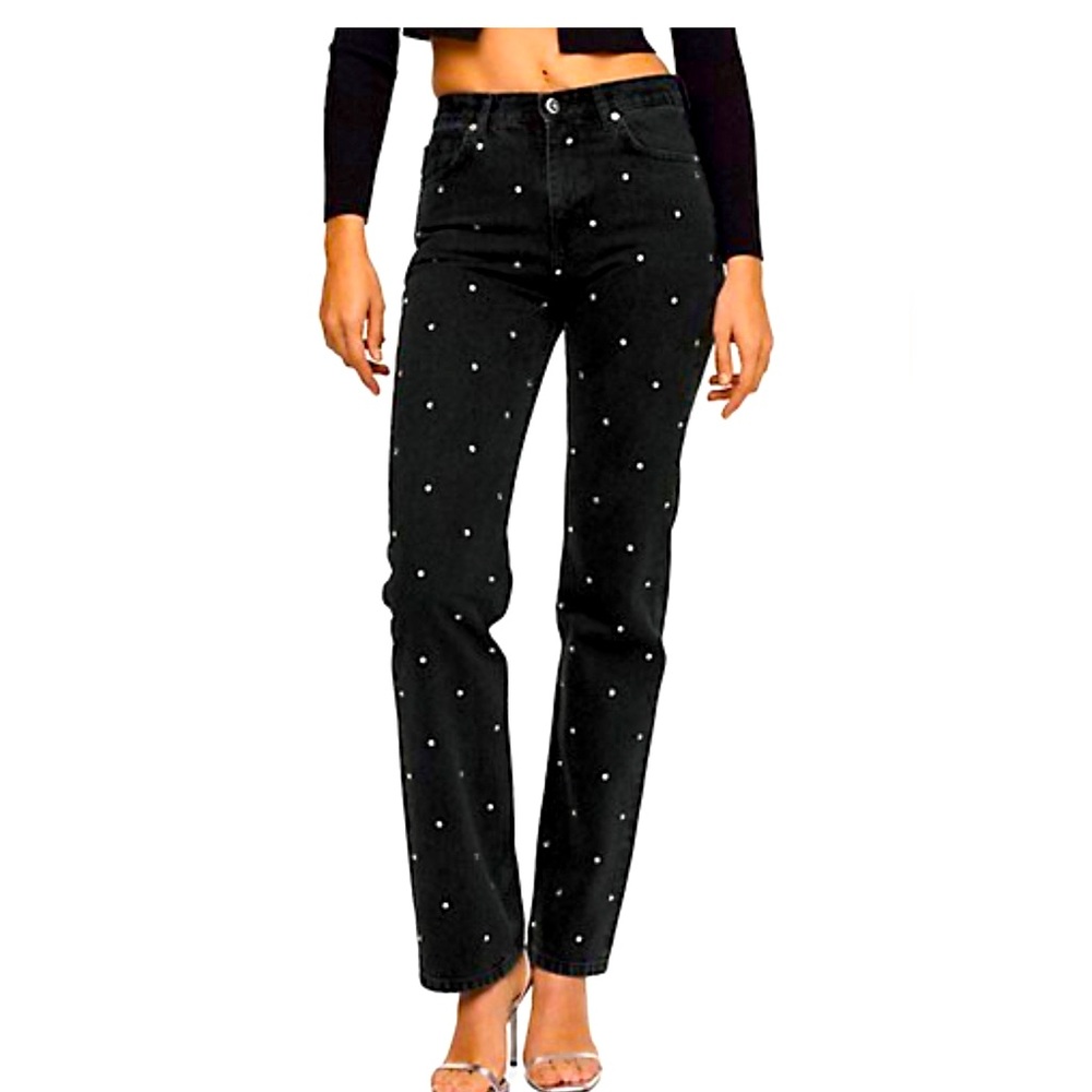 Mango Strass Straight Fit Jeans.